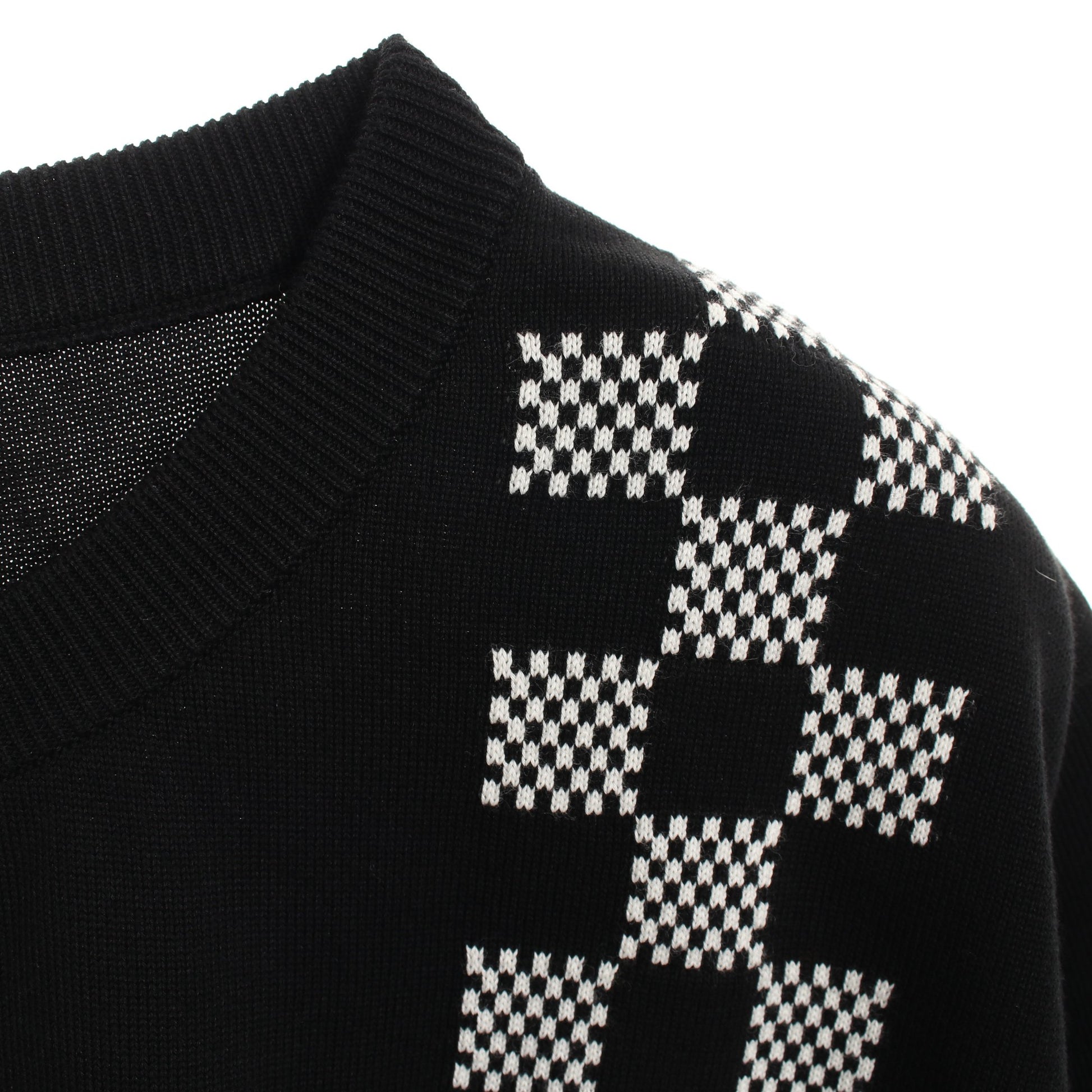 ダミエストライプ ジャガード ニット Tシャツ クルーネック 半袖 コットン ブラック ホワイト ルイヴィトン トップス LOUIS VUITTON