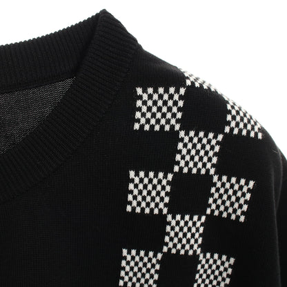 ダミエストライプ ジャガード ニット Tシャツ クルーネック 半袖 コットン ブラック ホワイト ルイヴィトン トップス LOUIS VUITTON