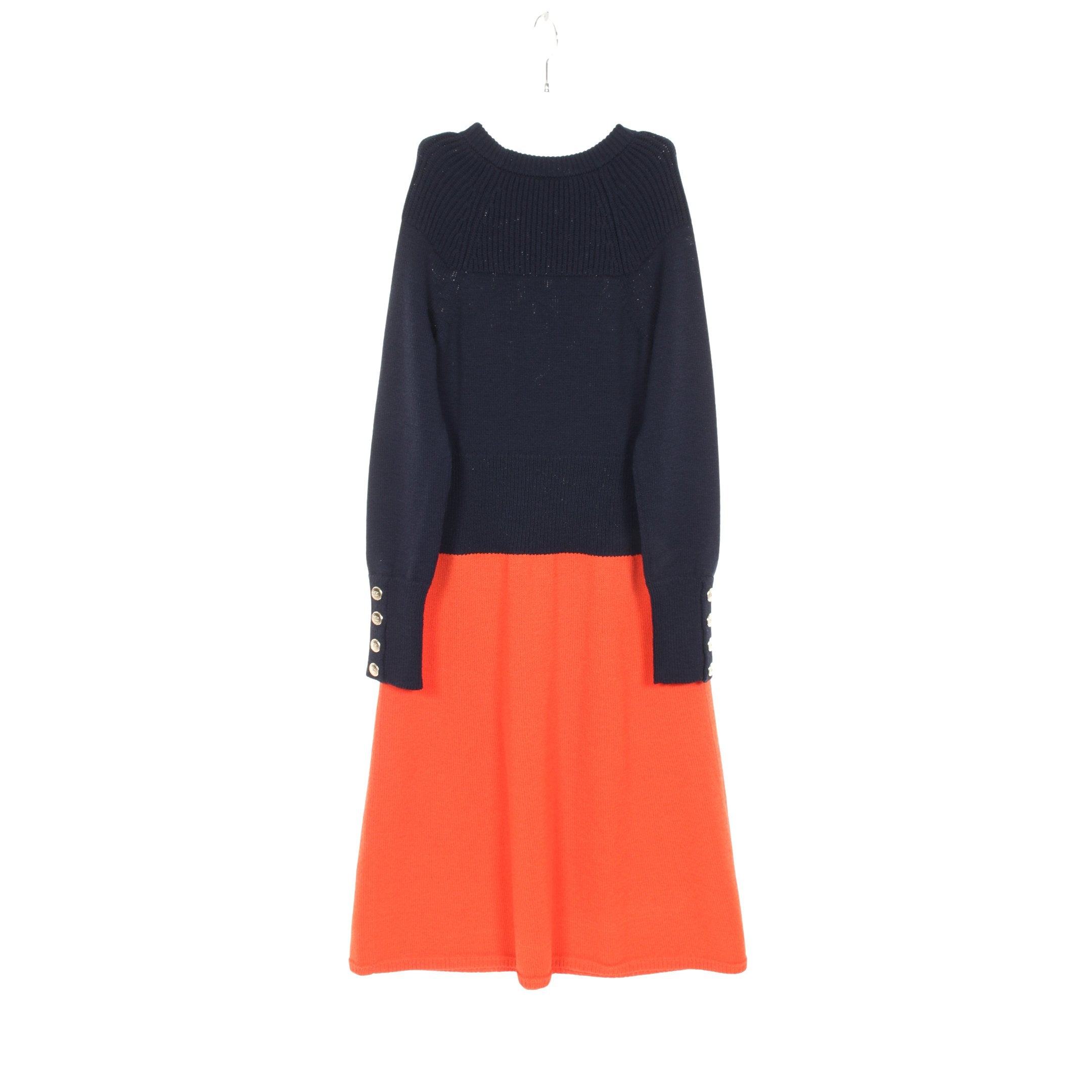 ココマークボタン ニットワンピース バイカラー ウール ダークネイビー
