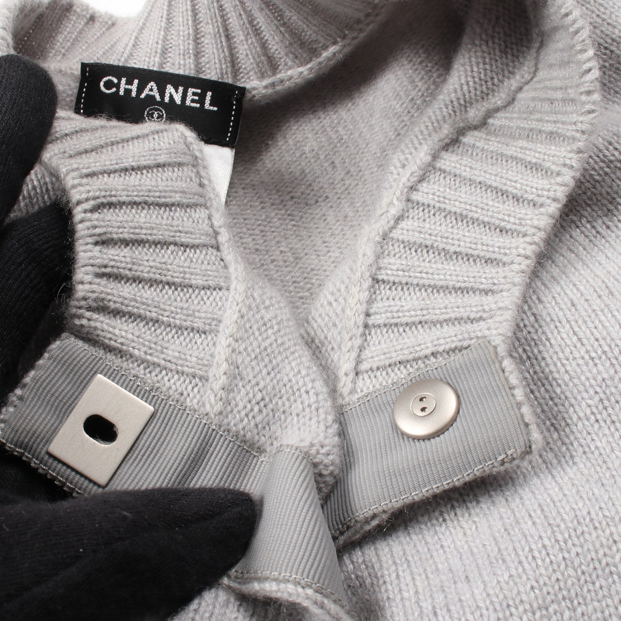 ココマーク ターンロック カーディガン クルーネック カシミヤ グレー