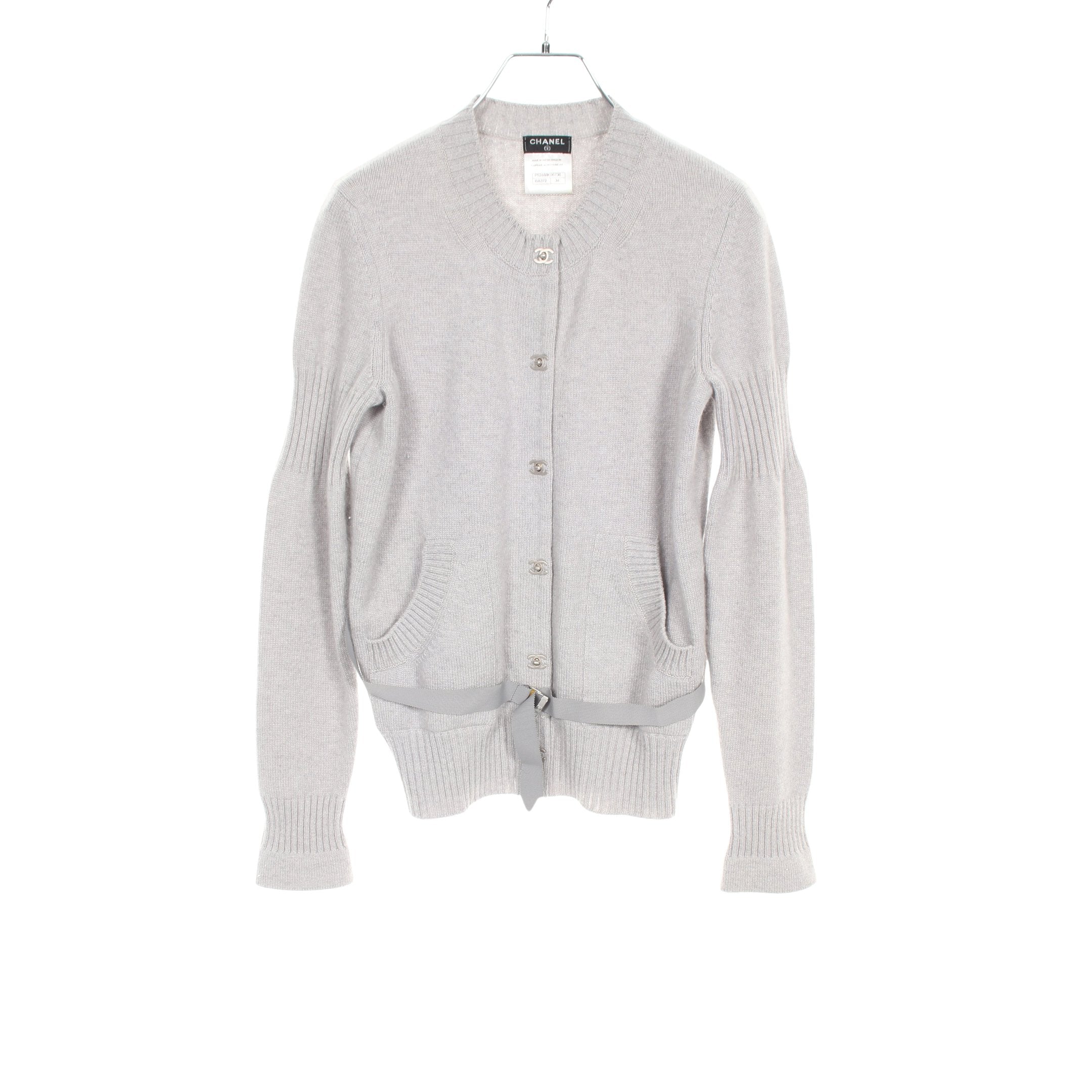 ココマーク ターンロック カーディガン クルーネック カシミヤ グレー