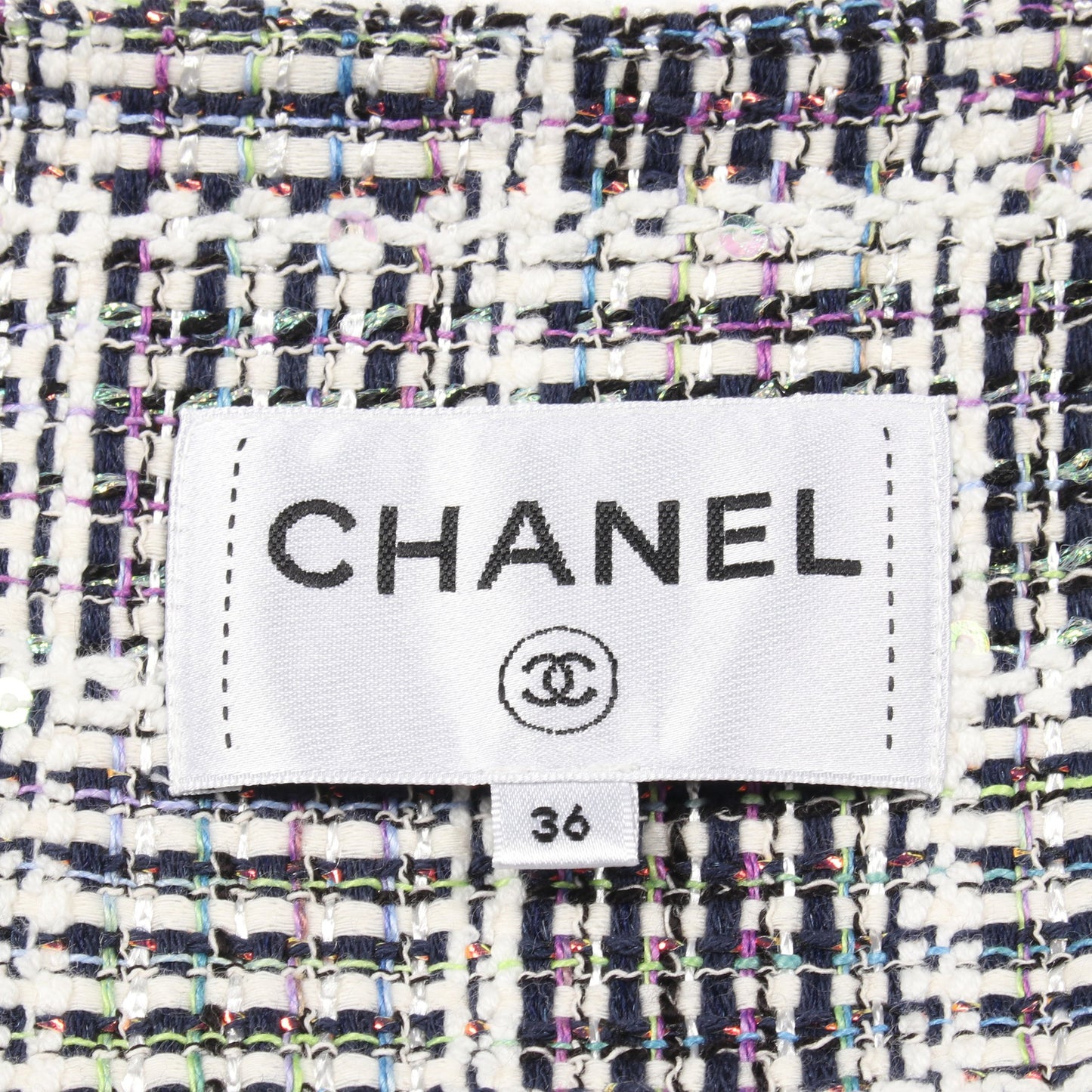 ココマーク ワンピース ノースリーブ スパンコール ラメ ツイード ホワイト ダークネイビー マルチカラー シャネル ワンピース CHANEL