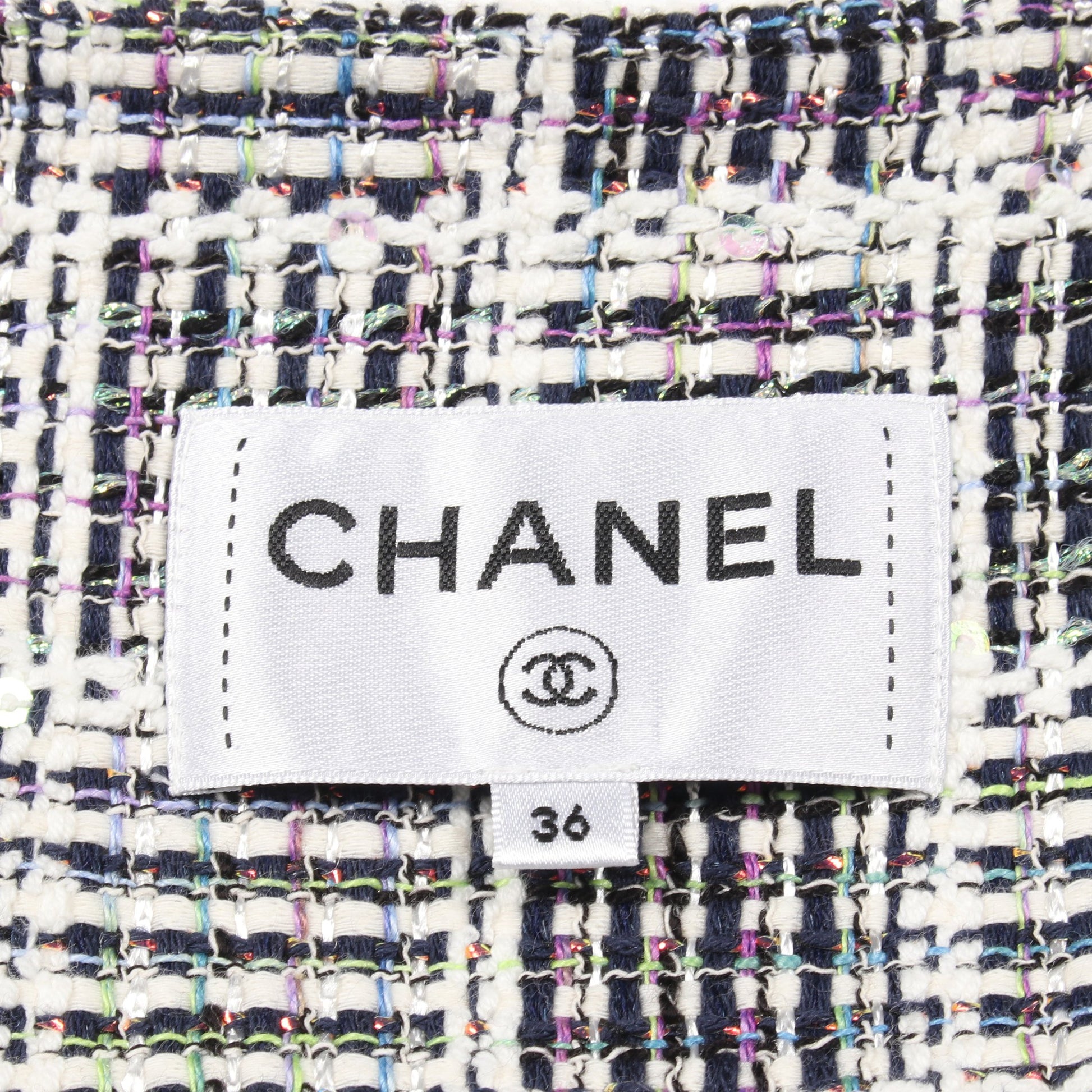 ココマーク ワンピース ノースリーブ スパンコール ラメ ツイード ホワイト ダークネイビー マルチカラー シャネル ワンピース CHANEL