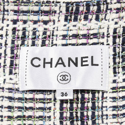 ココマーク ワンピース ノースリーブ スパンコール ラメ ツイード ホワイト ダークネイビー マルチカラー シャネル ワンピース CHANEL