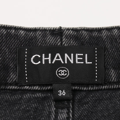 ワイド デニムパンツ ライオンボタン コットン グレー シャネル ボトムス CHANEL