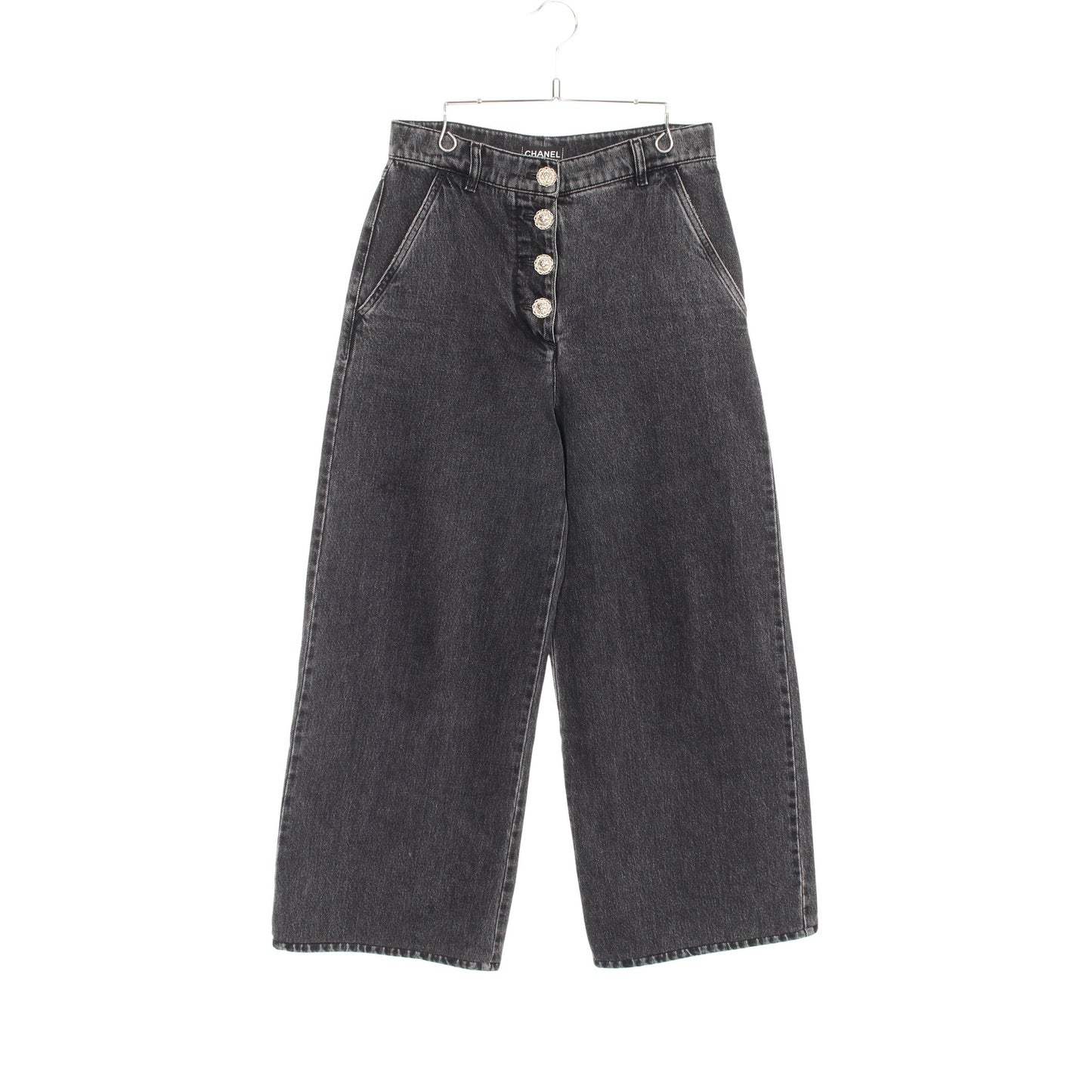 ワイド デニムパンツ ライオンボタン コットン グレー シャネル ボトムス CHANEL