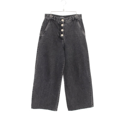 ワイド デニムパンツ ライオンボタン コットン グレー シャネル ボトムス CHANEL