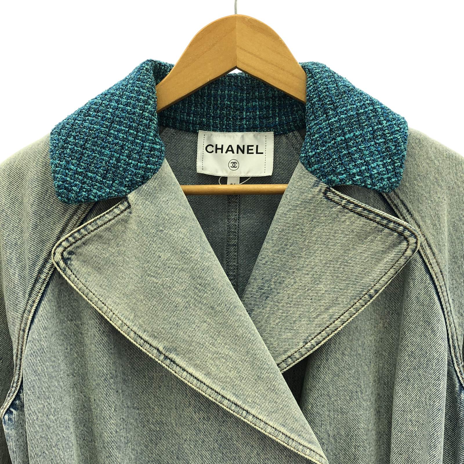 シャネル デニムトレンチコート コート デニム ブルー シャネル アウター CHANEL