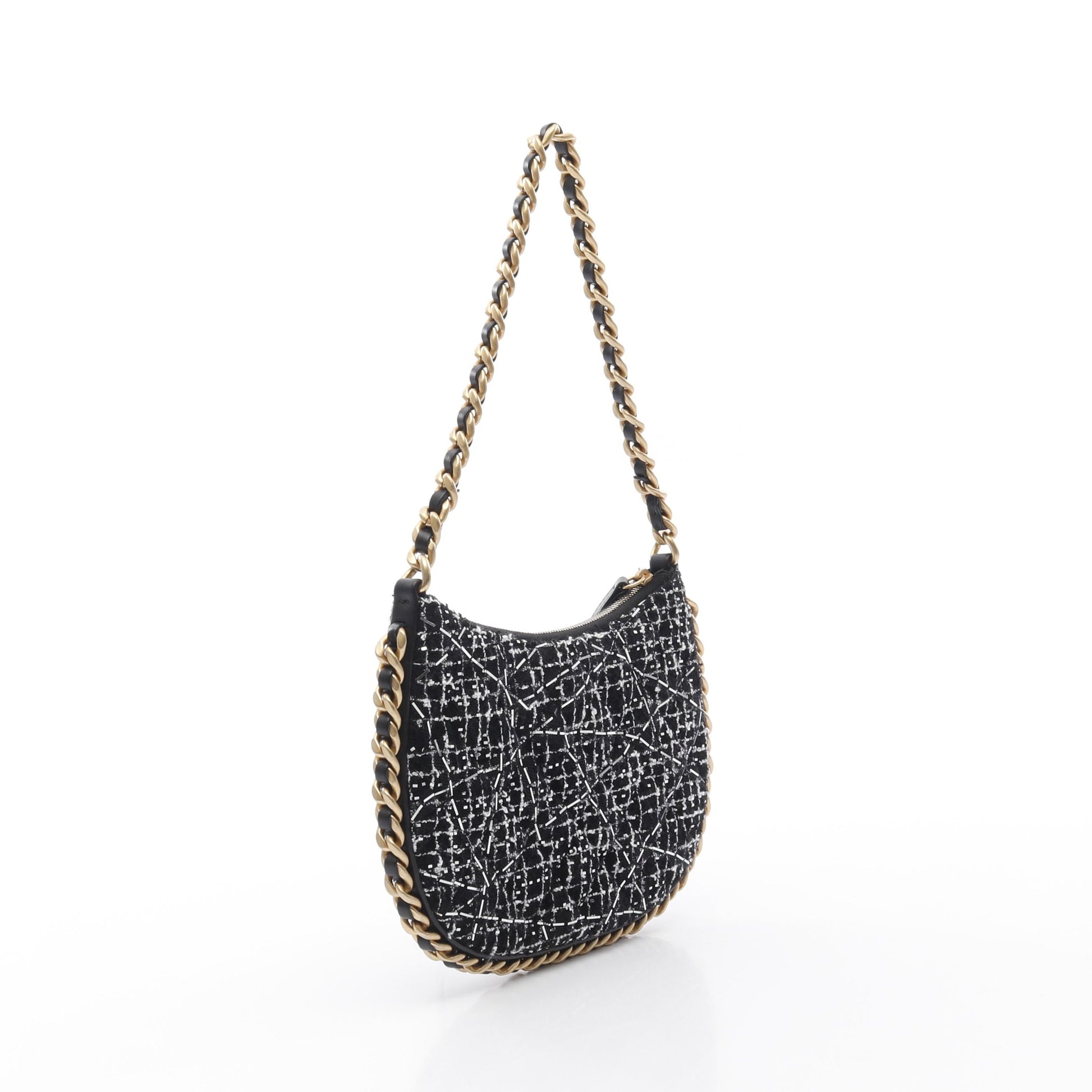 チェーンショルダーバッグ ラメ ツイード ブラック ホワイト シルバー ゴールド金具 シャネル バッグ CHANEL