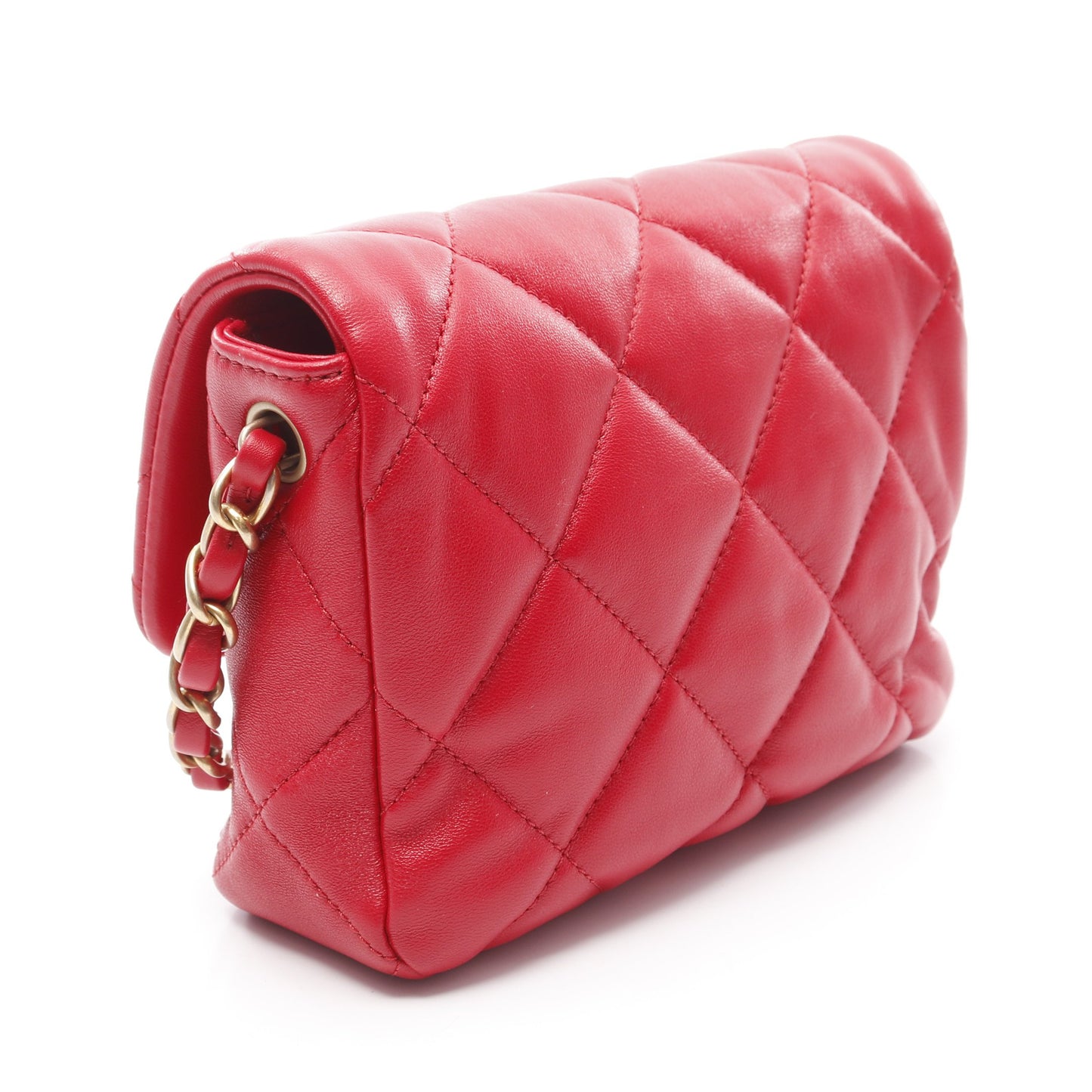 マトラッセ ハートロック チェーンショルダーバッグ ラムスキン レッド ゴールド金具 シャネル バッグ CHANEL