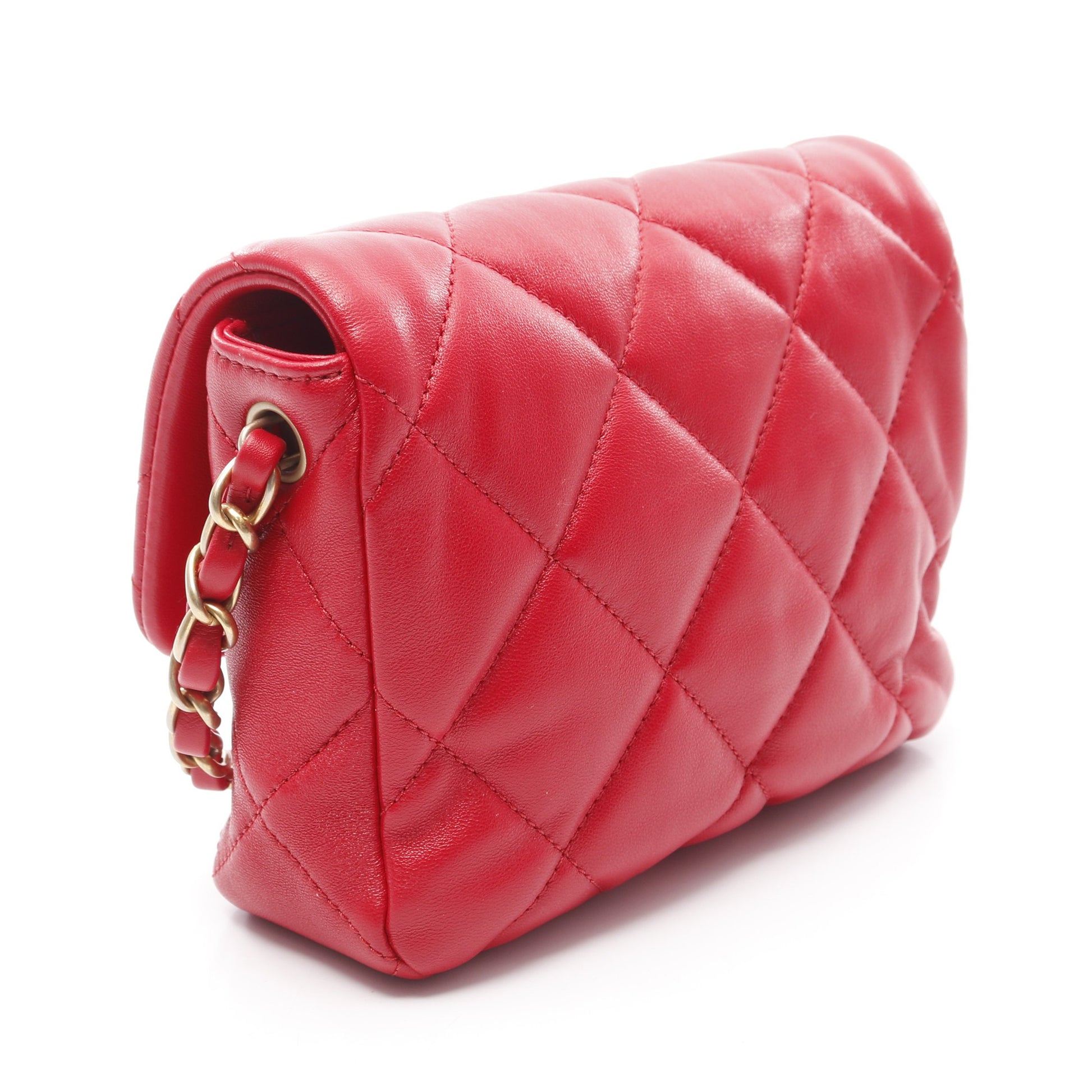 マトラッセ ハートロック チェーンショルダーバッグ ラムスキン レッド ゴールド金具 シャネル バッグ CHANEL