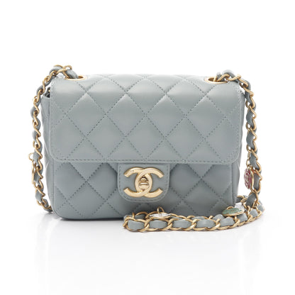 ミニマトラッセ チェーンショルダーバッグ ラムスキン ブルーグレー ゴールド金具 シャネル バッグ CHANEL
