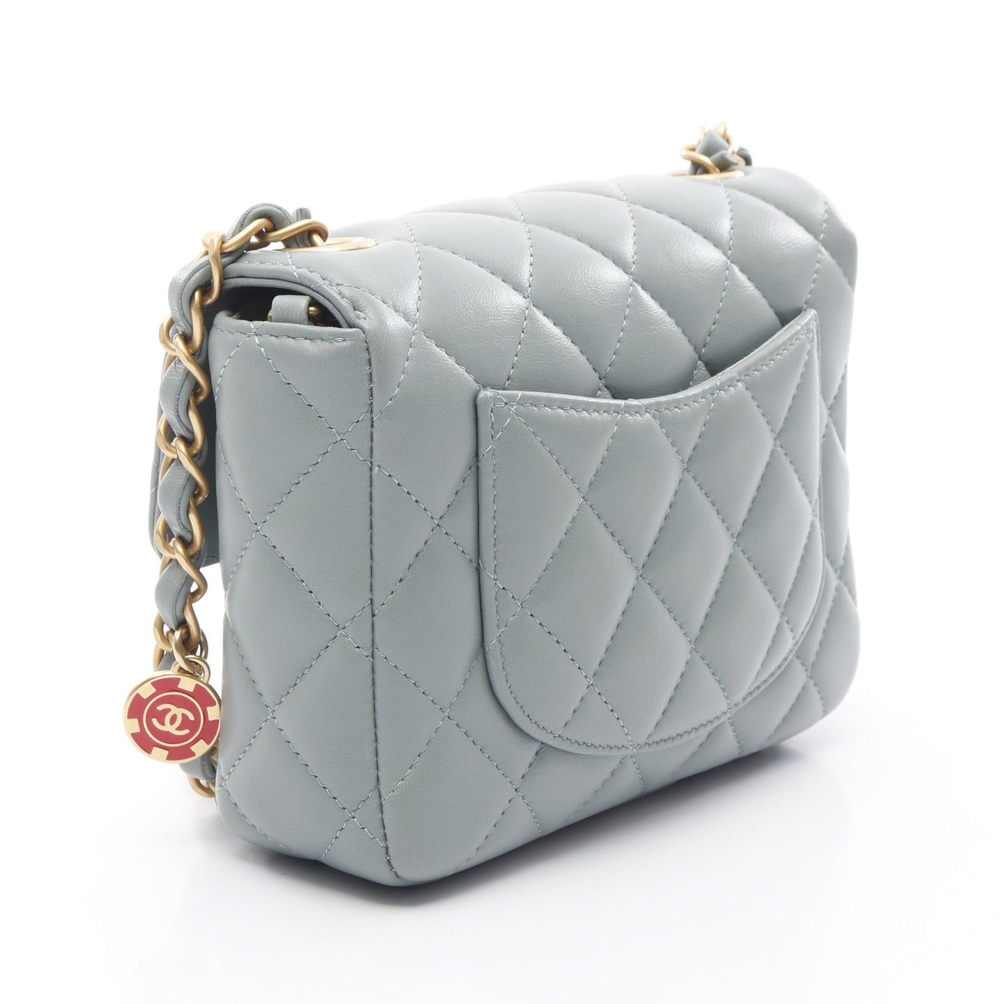 ミニマトラッセ チェーンショルダーバッグ ラムスキン ブルーグレー ゴールド金具 シャネル バッグ CHANEL
