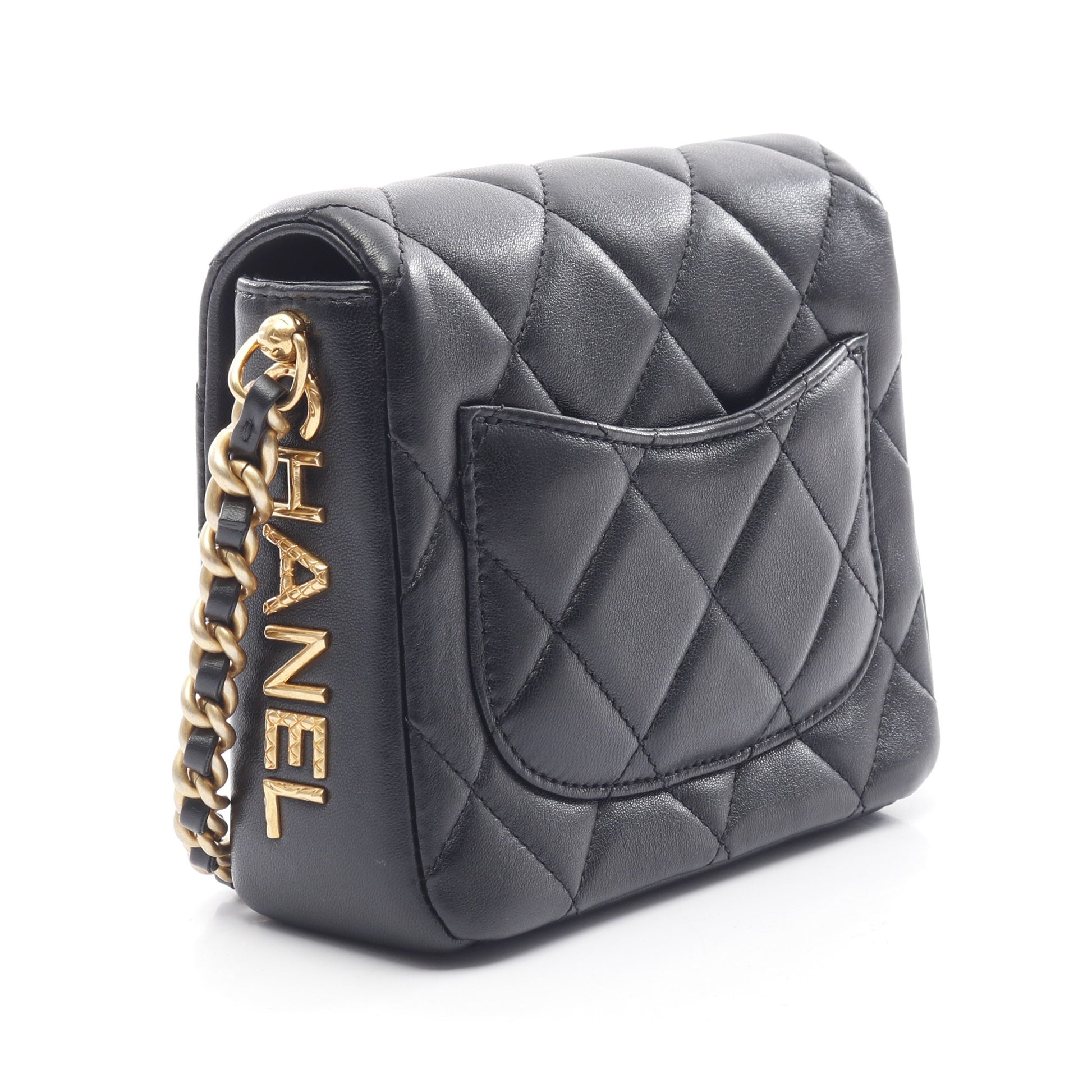 マトラッセ チェーンショルダーバッグ ラムスキン ブラック ゴールド金具 シャネル バッグ CHANEL