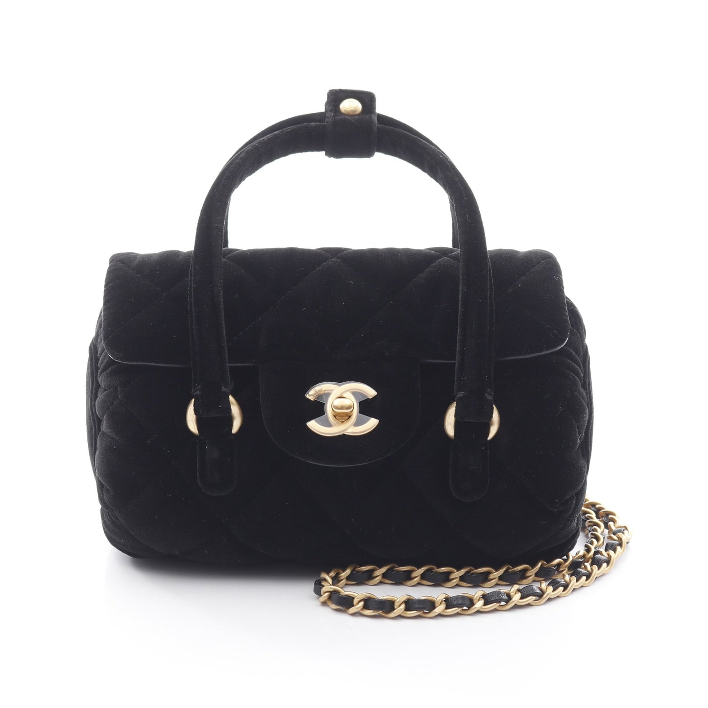 マトラッセ チェーンショルダーバッグ ベロア ブラック ゴールド金具 2WAY シャネル バッグ CHANEL