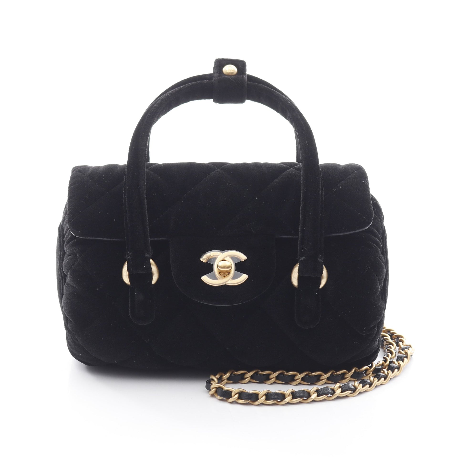 マトラッセ チェーンショルダーバッグ ベロア ブラック ゴールド金具 2WAY シャネル バッグ CHANEL
