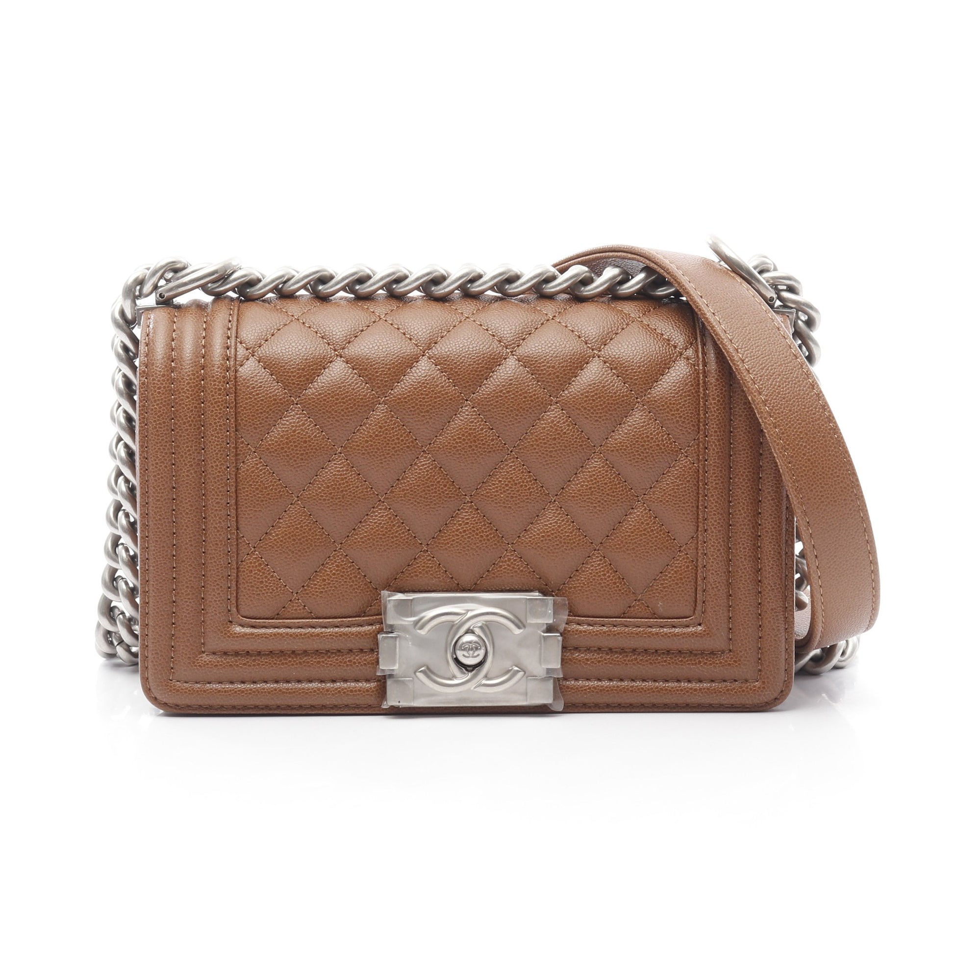 ボーイシャネル スモール チェーンショルダーバッグ キャビアスキン ブラウン シルバー金具 シャネル バッグ CHANEL