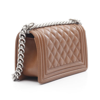 ボーイシャネル スモール チェーンショルダーバッグ キャビアスキン ブラウン シルバー金具 シャネル バッグ CHANEL