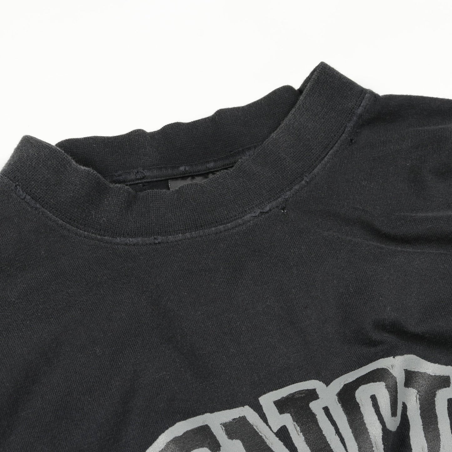 カレッジロゴ Tシャツ クルーネック 半袖 コットン ブラック グレー ユーズド加工 バレンシアガ トップス BALENCIAGA