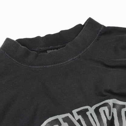 カレッジロゴ Tシャツ クルーネック 半袖 コットン ブラック グレー ユーズド加工 バレンシアガ トップス BALENCIAGA