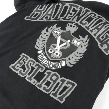 カレッジロゴ Tシャツ クルーネック 半袖 コットン ブラック グレー ユーズド加工 バレンシアガ トップス BALENCIAGA