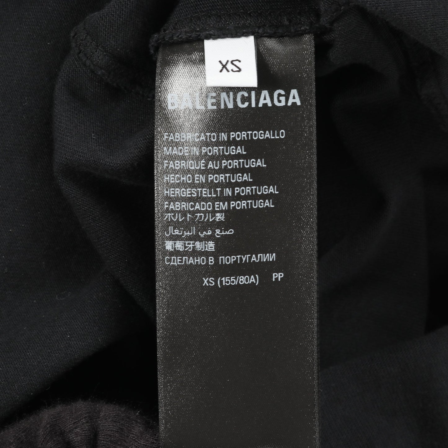 カレッジロゴ Tシャツ クルーネック 半袖 コットン ブラック グレー ユーズド加工 バレンシアガ トップス BALENCIAGA