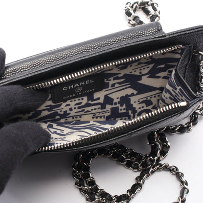 マトラッセ フォンショルダー チェーンショルダーバッグ キャビアスキン ブラック シルバー金具 シャネル バッグ CHANEL