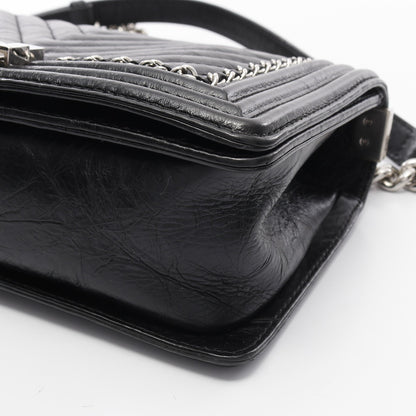 ボーイシャネル シェブロン Vステッチ チェーンショルダーバッグ レザー ブラック シルバー金具 シャネル バッグ CHANEL
