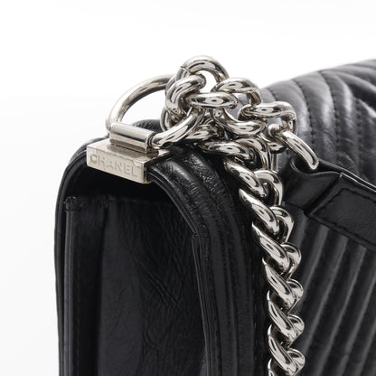 ボーイシャネル シェブロン Vステッチ チェーンショルダーバッグ レザー ブラック シルバー金具 シャネル バッグ CHANEL