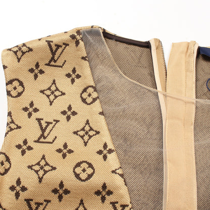 モノグラム ワンピース ノースリーブ レーヨン イエローブラウン ダークブラウン 24SS ルイヴィトン ワンピース LOUIS VUITTON