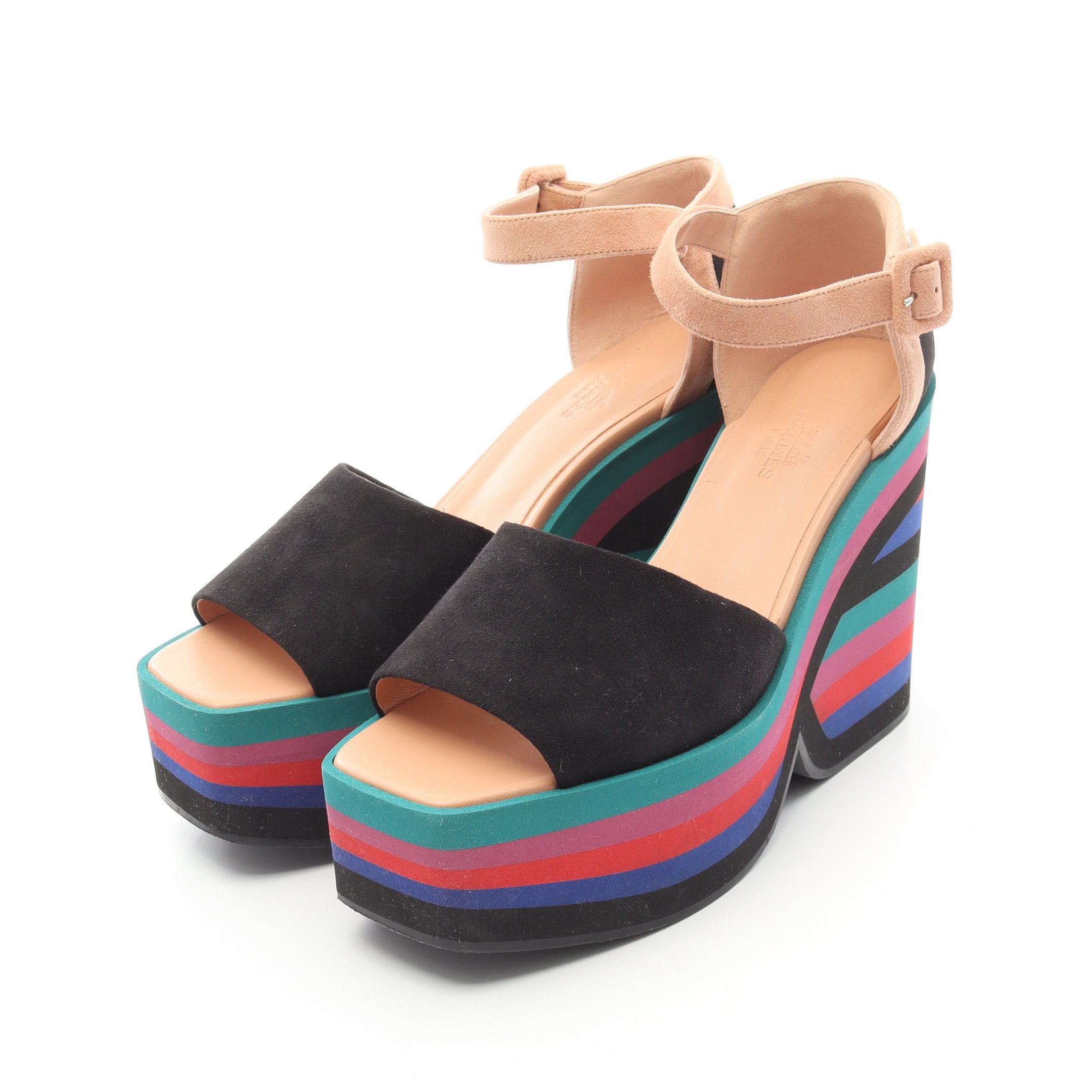 めるちゃんHERMES ウエッジソール　サンダル Early Sandal ウエッジソール サンダル スエード ブラック エルメス