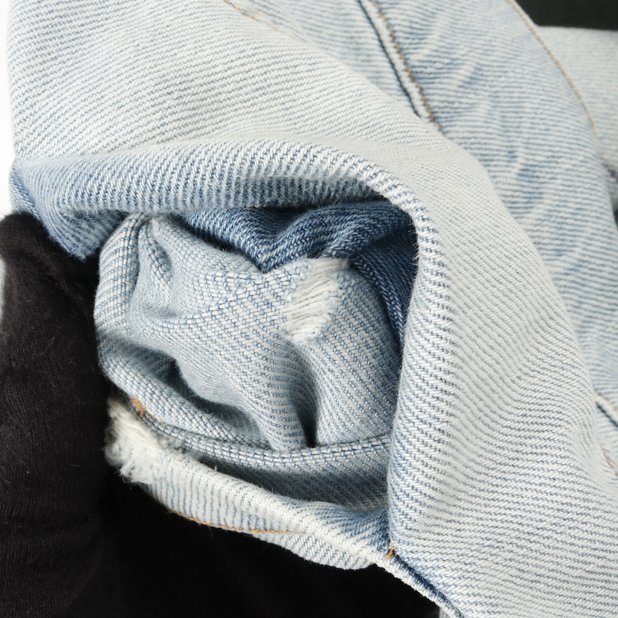 デニムパンツ ロゴパッチ コットン ライトブルー ダメージ加工 ミュウ