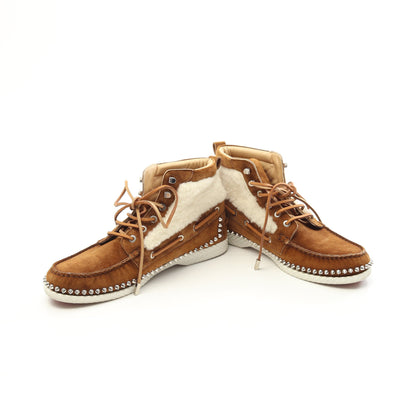 TORONT FLAT スパイクスタッズ モカシン ブーツ スエード ムートン ブラウン オフホワイト クリスチャンルブタン シューズ Christian Louboutin
