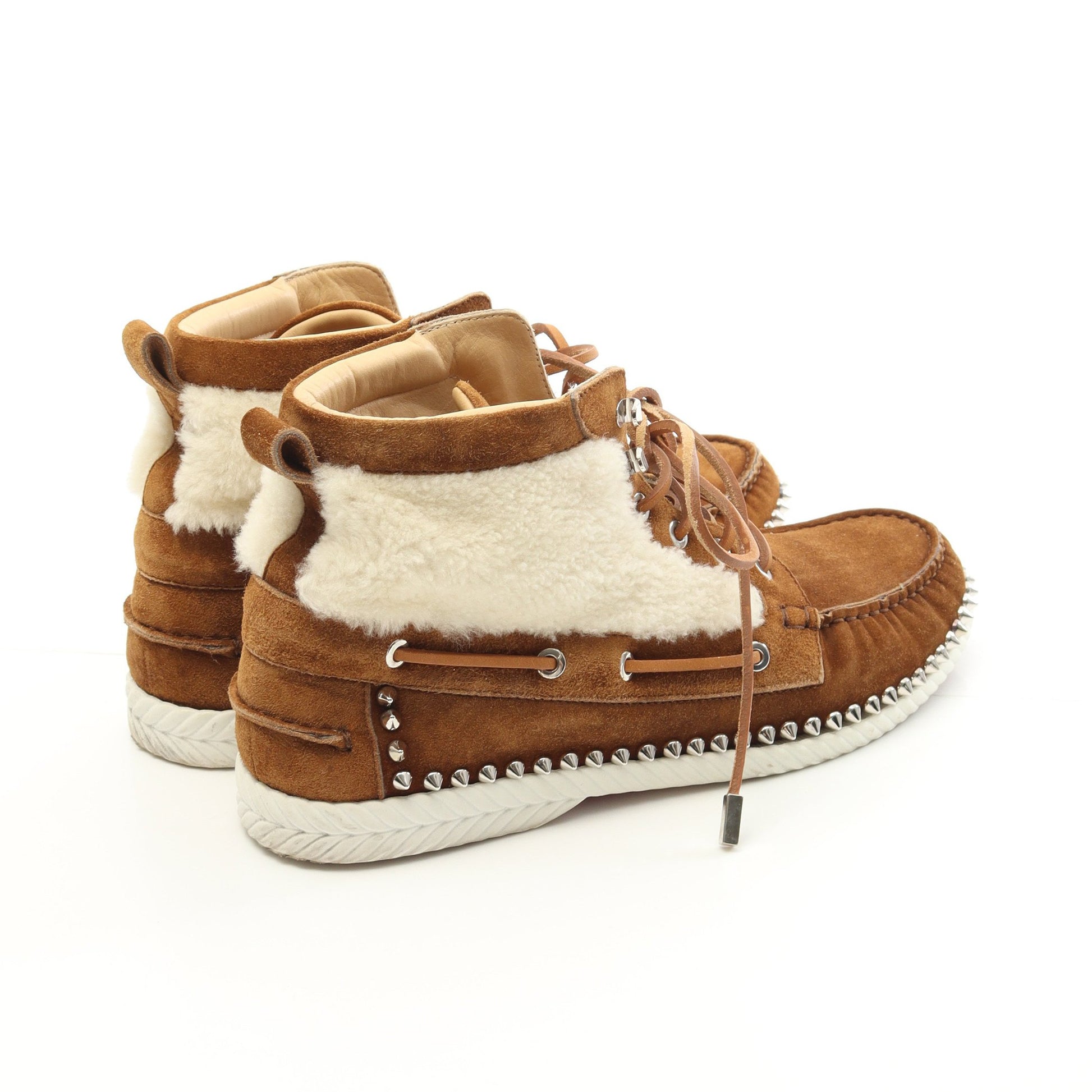 TORONT FLAT スパイクスタッズ モカシン ブーツ スエード ムートン ブラウン オフホワイト クリスチャンルブタン シューズ Christian Louboutin