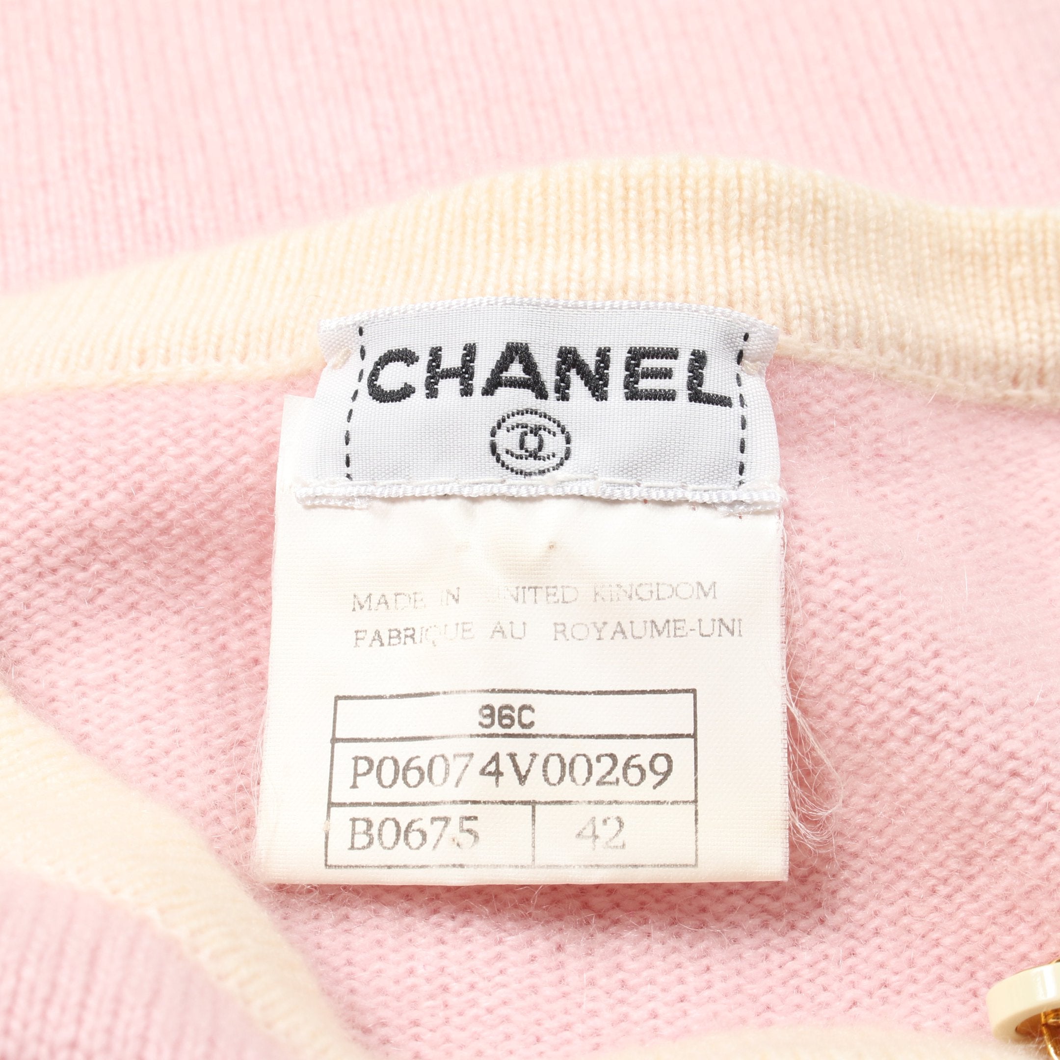 ココマークボタン カーディガン カシミヤ ピンク アイボリー 96C