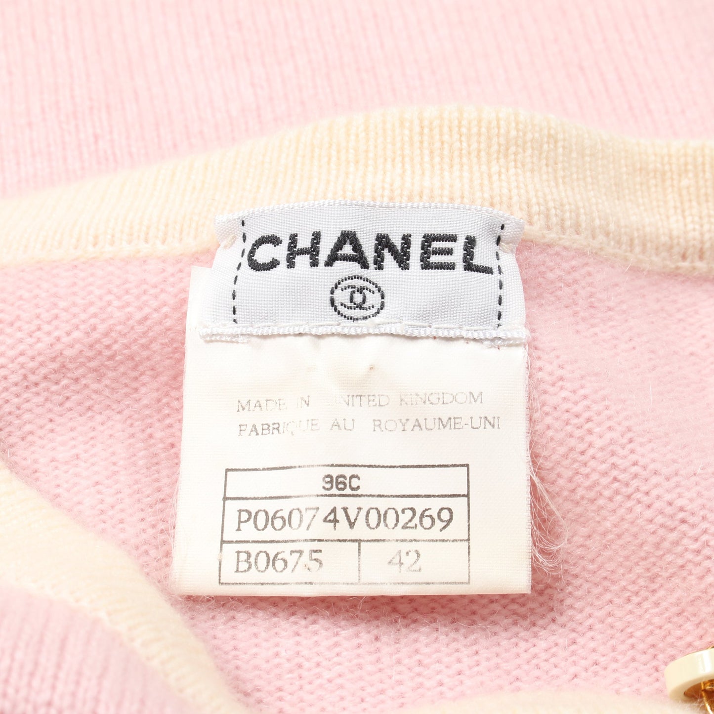ココマークボタン カーディガン カシミヤ ピンク アイボリー 96C シャネル トップス CHANEL