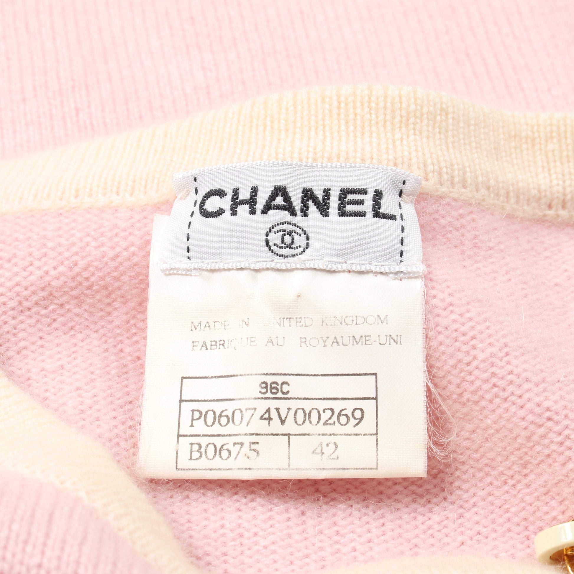 ココマークボタン カーディガン カシミヤ ピンク アイボリー 96C シャネル トップス CHANEL
