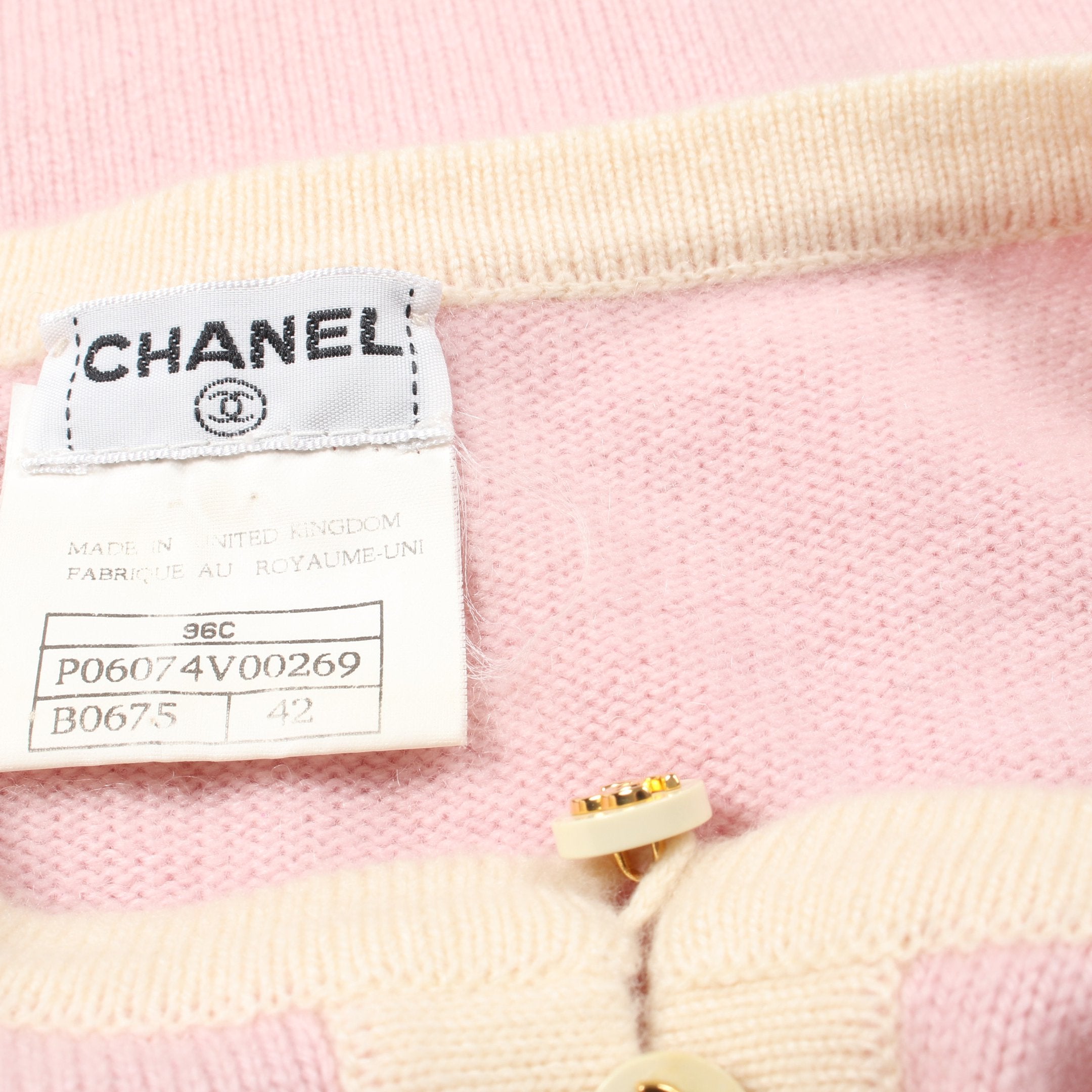 ココマークボタン カーディガン カシミヤ ピンク アイボリー 96C