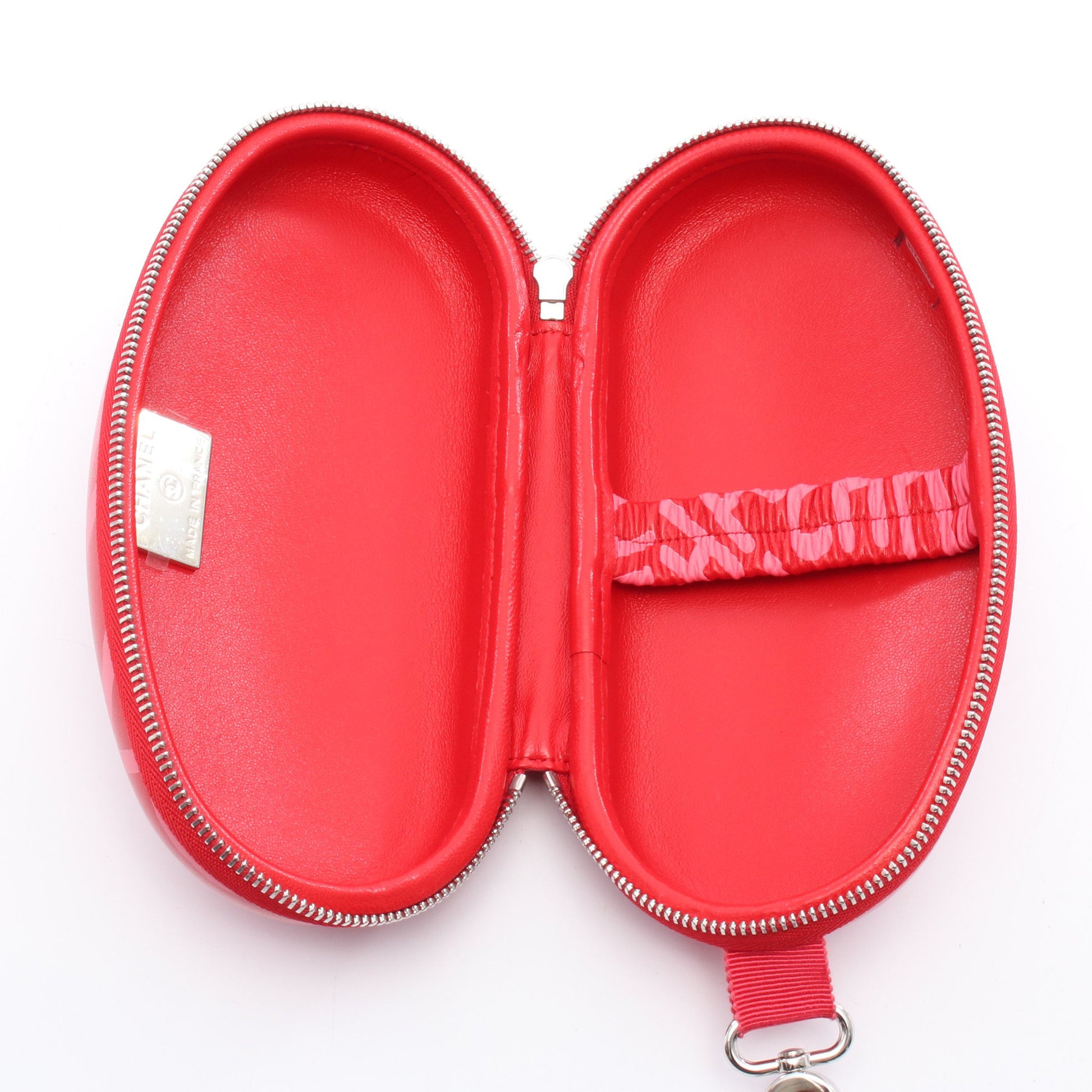 ココネージュ コンバーチブル ジップアラウンド サングラスケース チェーンショルダーバッグ レザー レッド ピンク シルバー金具 シャネル バッグ CHANEL