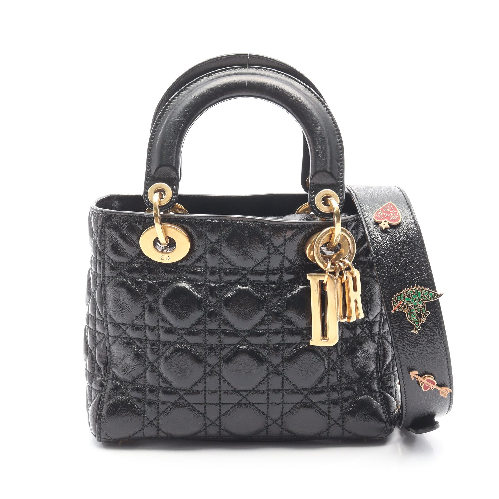 レディディオール スモール カナージュ ハンドバッグ レザー ブラック 2WAY クリスチャンディオール バッグ Christian Dior