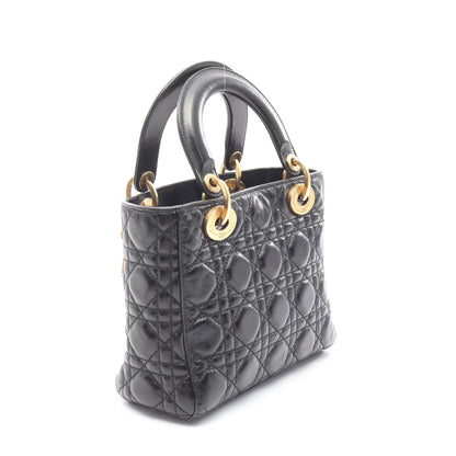 レディディオール スモール カナージュ ハンドバッグ レザー ブラック 2WAY クリスチャンディオール バッグ Christian Dior