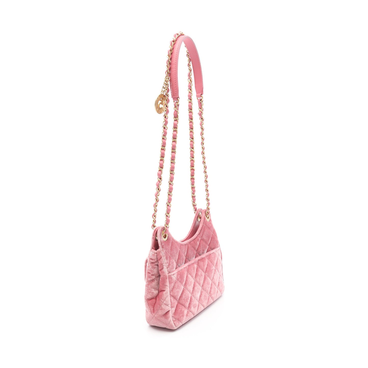 マトラッセ Wチェーンショルダーバッグ ベロア レザー ピンク ゴールド金具 シャネル バッグ CHANEL