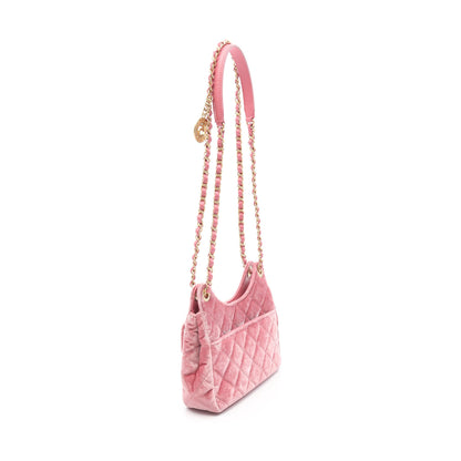 マトラッセ Wチェーンショルダーバッグ ベロア レザー ピンク ゴールド金具 シャネル バッグ CHANEL