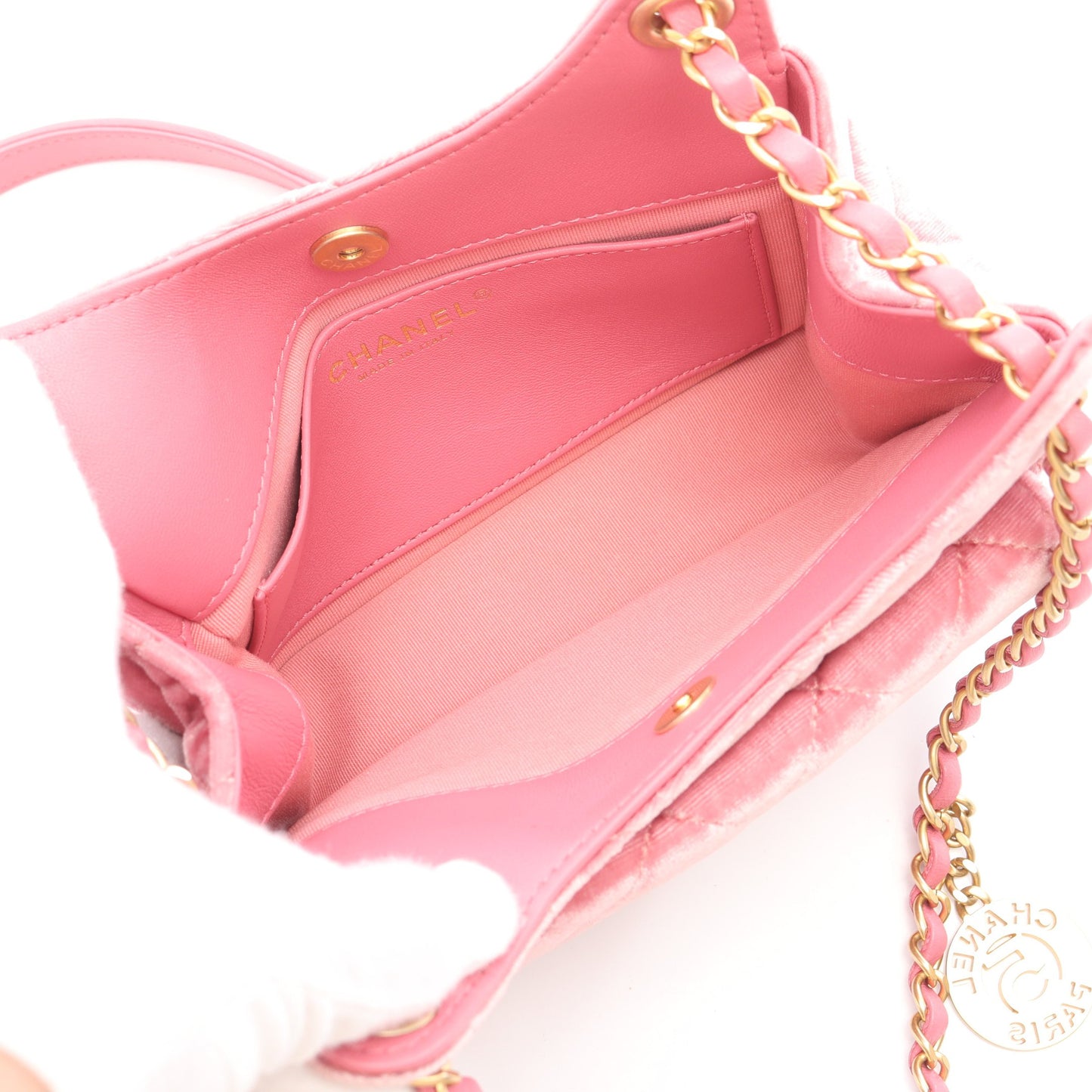 マトラッセ Wチェーンショルダーバッグ ベロア レザー ピンク ゴールド金具 シャネル バッグ CHANEL