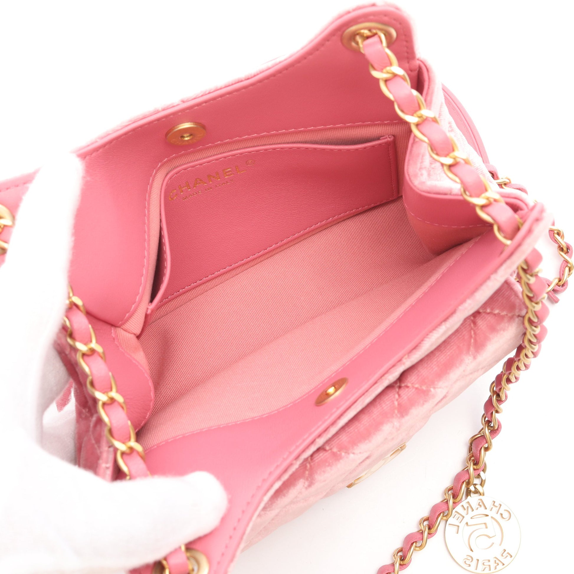 マトラッセ Wチェーンショルダーバッグ ベロア レザー ピンク ゴールド金具 シャネル バッグ CHANEL