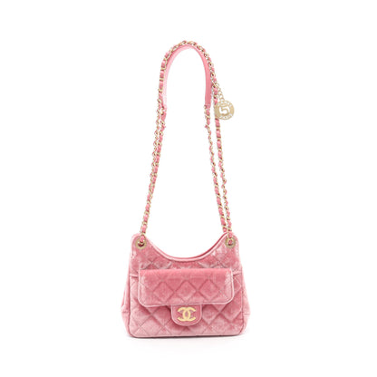 マトラッセ Wチェーンショルダーバッグ ベロア レザー ピンク ゴールド金具 シャネル バッグ CHANEL