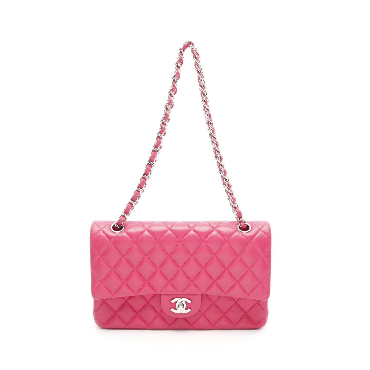 マトラッセ Wフラップ Wチェーンショルダーバッグ ラムスキン ピンク シルバー金具 シャネル バッグ CHANEL