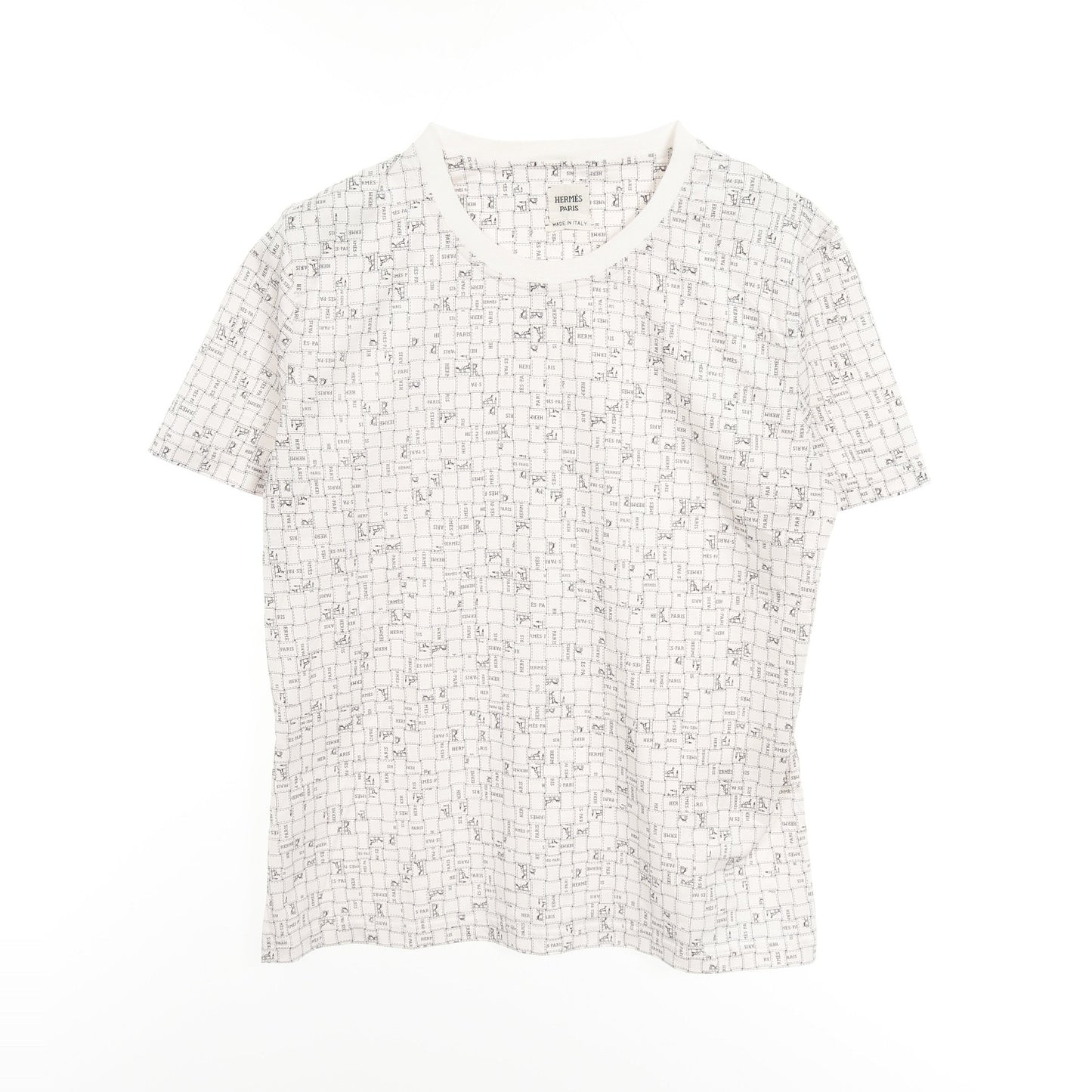 ボルデュックチェック Bolduc au Carre Tシャツ クルーネック コットン ホワイト エルメス トップス HERMES