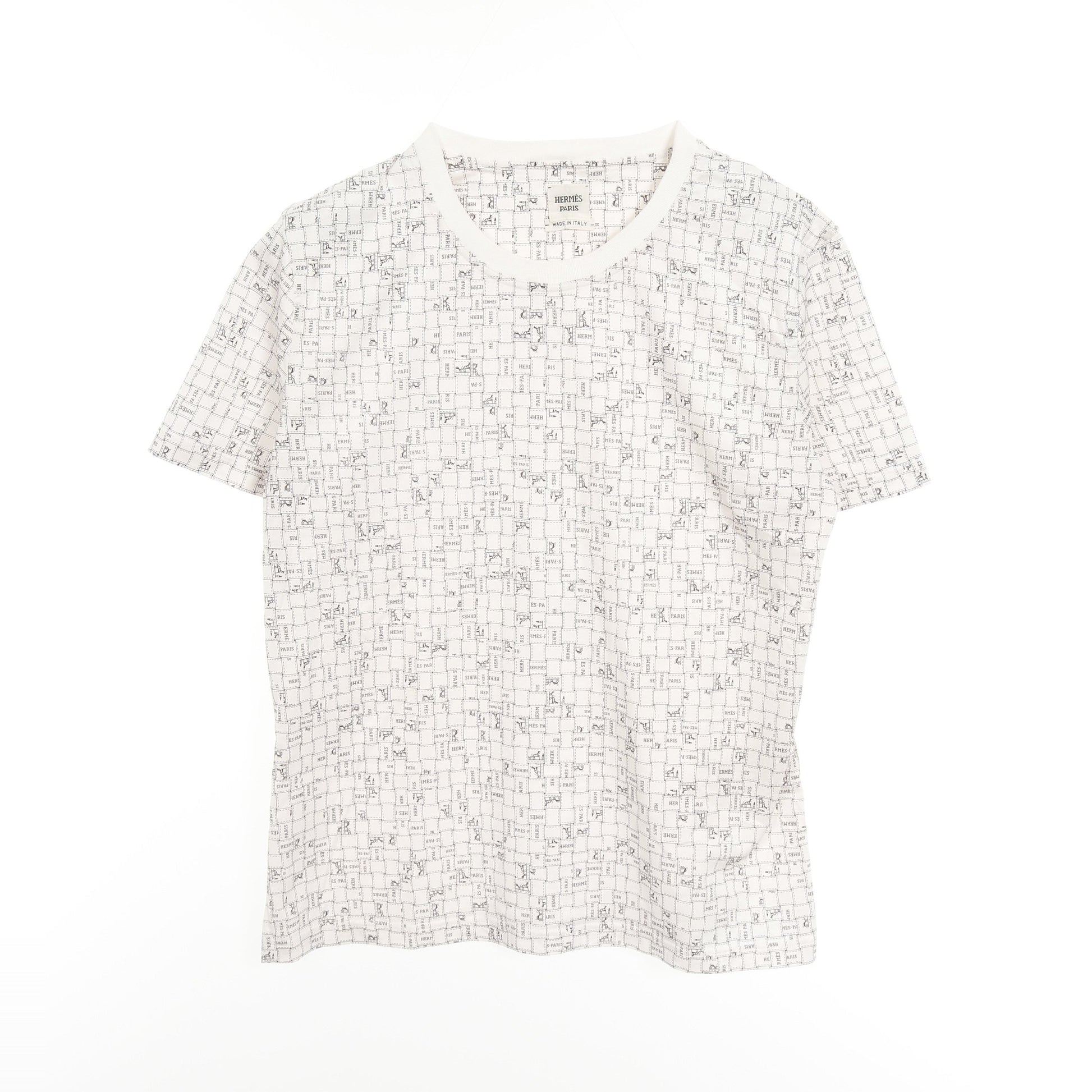 ボルデュックチェック Bolduc au Carre Tシャツ クルーネック コットン ホワイト エルメス トップス HERMES
