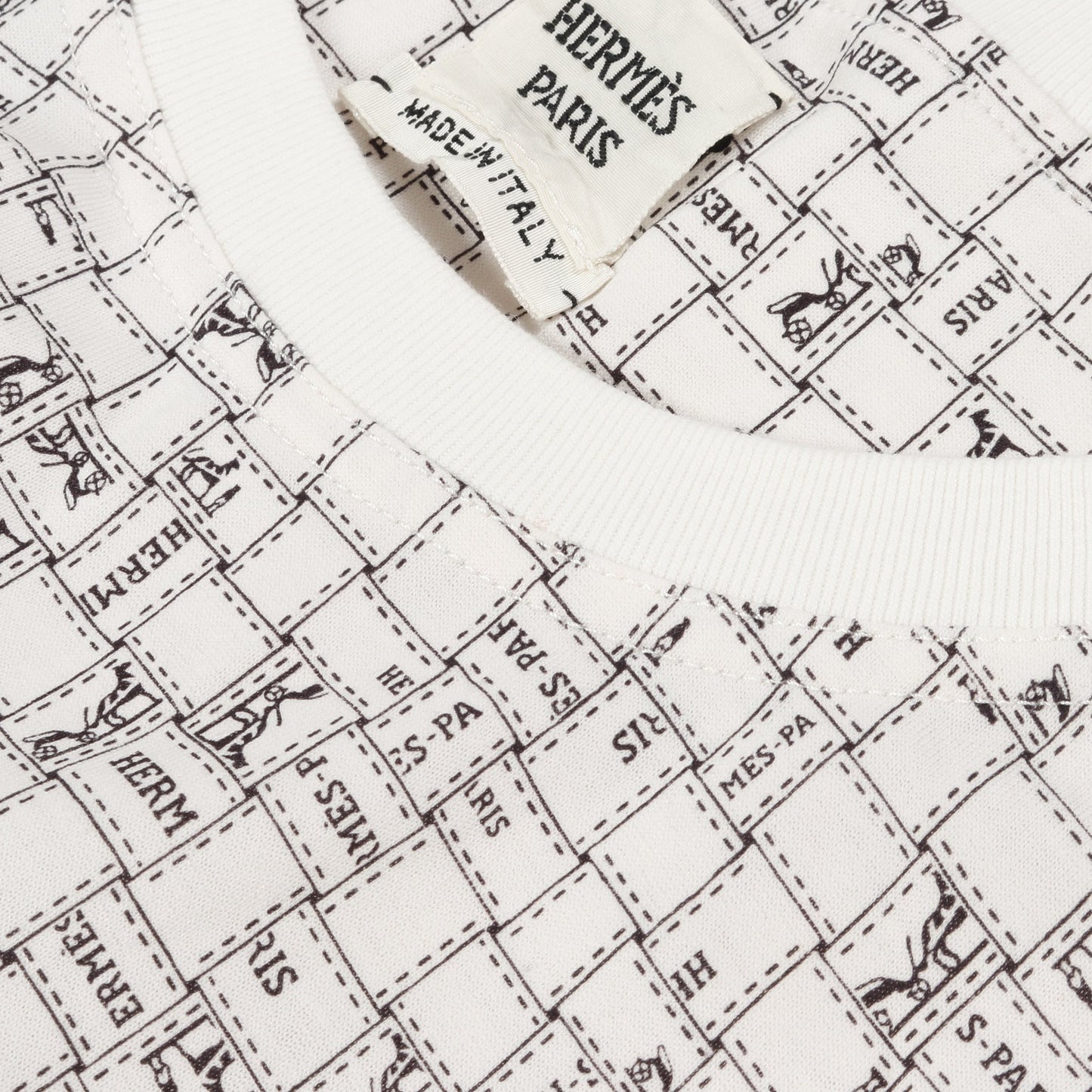 ボルデュックチェック Bolduc au Carre Tシャツ クルーネック コットン ホワイト エルメス トップス HERMES